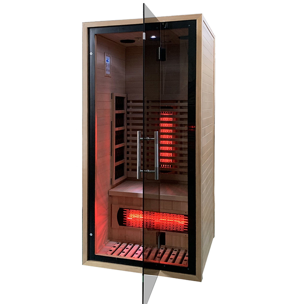The Golden 1-Person Low EMF Indoor Infrared Sauna w/ BT Speakers | Aura Saunas - aurasaunas.com