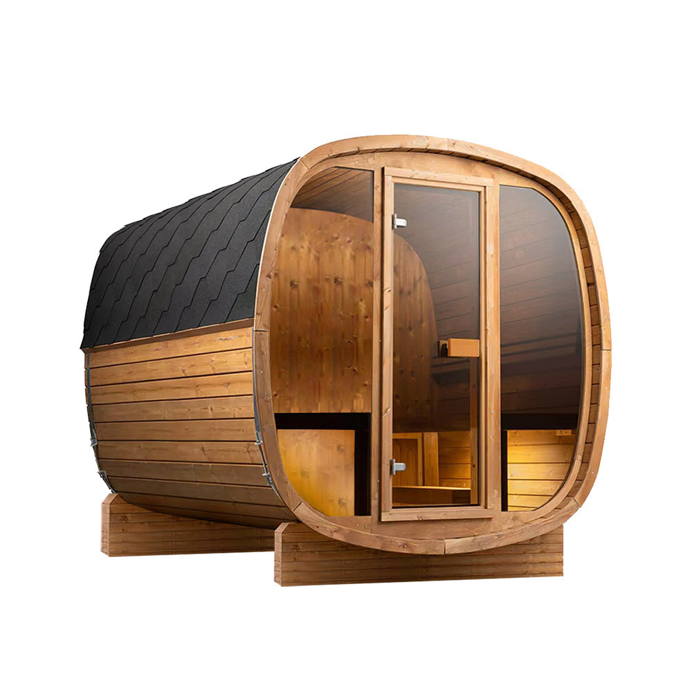 Aura Auris Two outdoor cedar sauna exterior