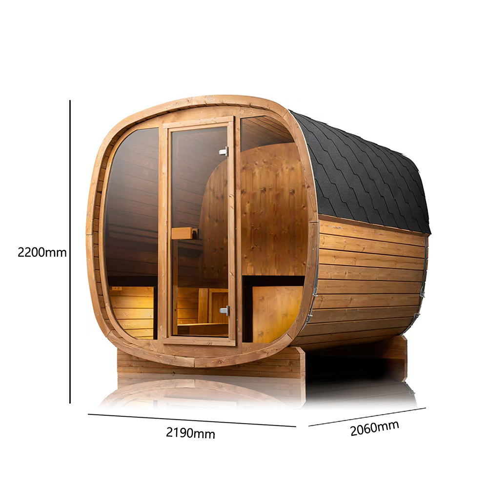 Aura Auris Two cedar sauna angled view