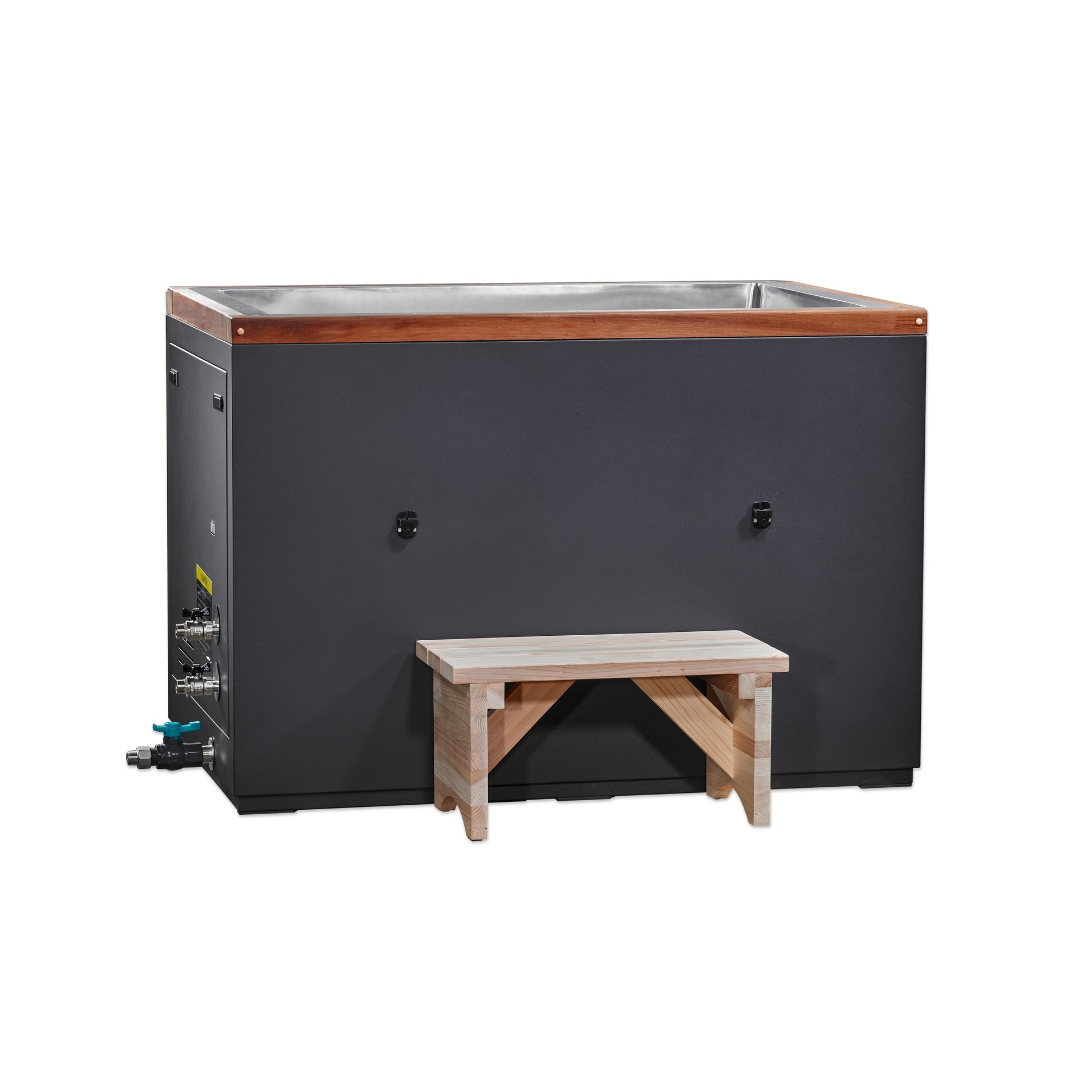 Aura Cuboid cold plunge tub with step and valves