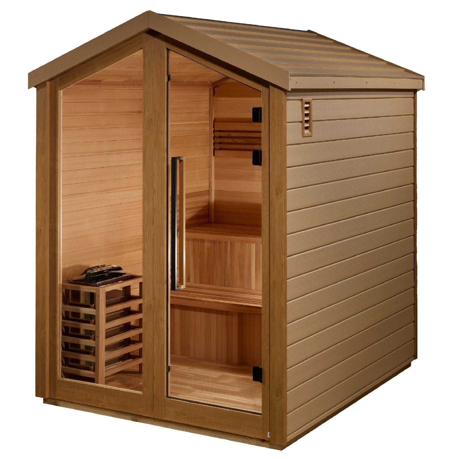 Aura Kaarina 6-Person Outdoor Traditional Steam Sauna — side angle