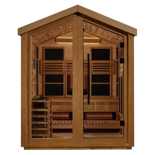 Aura Loviisa 3-Person Outdoor Hybrid Full-Spectrum Sauna — side angle