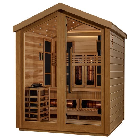 Aura Loviisa 3-Person Outdoor Hybrid Full-Spectrum Sauna — interior cedar