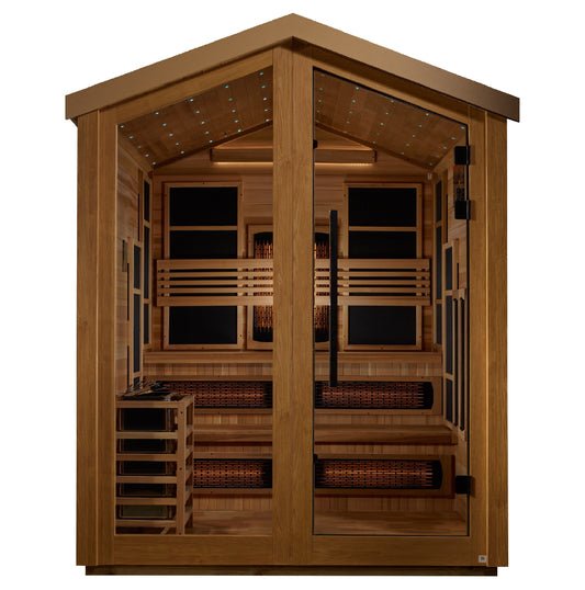 Aura Kaskinen 6-Person Outdoor Hybrid Full-Spectrum Sauna — side angle