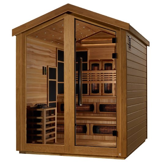 Aura Kaskinen 6-Person Outdoor Hybrid Full-Spectrum Sauna — interior cedar